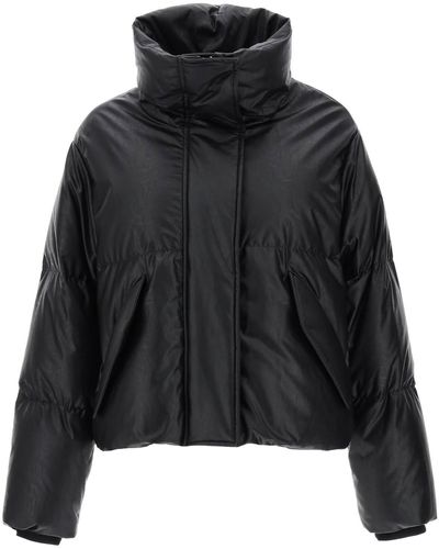 MM6 by Maison Martin Margiela Faux Leather Puffer Jacket With Back Logo Embroidery - Black