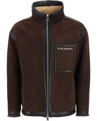 Fendi Shearling Jacket With Ff Pocket - Black