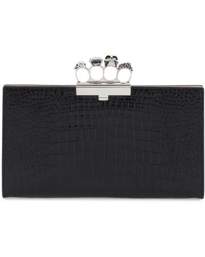 Alexander McQueen Jeweled Flat Pouch In Leather - Black