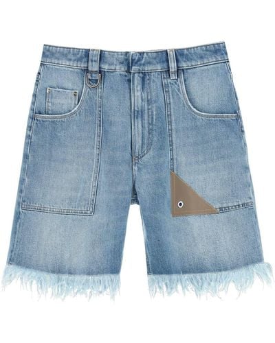 Fendi Denim Shorts With Fringed Hem - Blue