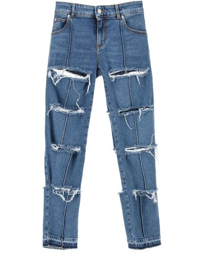 Alexander McQueen Jeans Slim Con Tagli - Blu