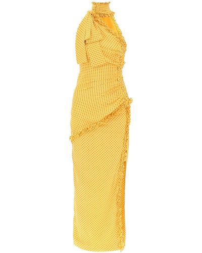 Alessandra Rich Maxi abito monospalla a pois - Giallo