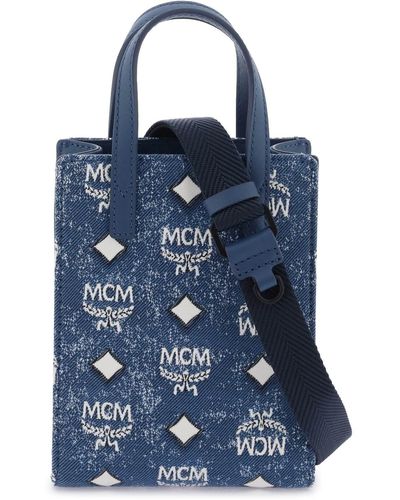 MCM Jacquard Denim Mini 'aren' Bag - Blue