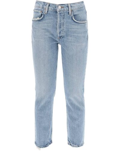Agolde Jeans Cropped Dritti A Vita Alta Riley - Blu