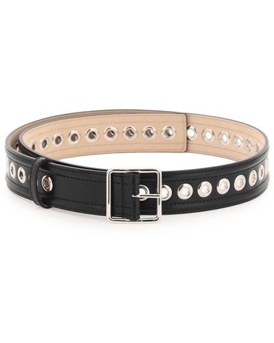 Alexander McQueen Leather Belt With Eyelets - White