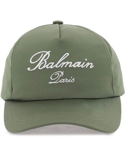 Balmain Cappello baseball in raso con logo ricamato - Verde