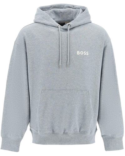 BOSS FELPA CON CAPPUCCIO E DETTAGLIO LOGO GOMMATO - Grigio