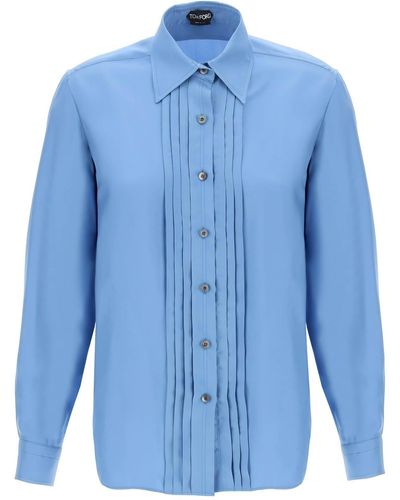 Tom Ford Camicia Con Pettorina Plissettata - Blu