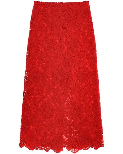 Valentino Garavani Floral Guipure Lace Pencil Skirt - Red