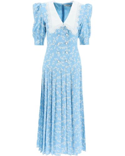 Alessandra Rich Butterfly Print Long Silk Dress - Blue