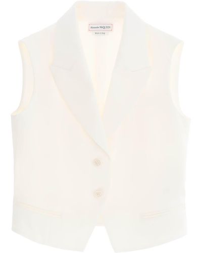 Alexander McQueen Cropped Viscose Twill Vest For - White
