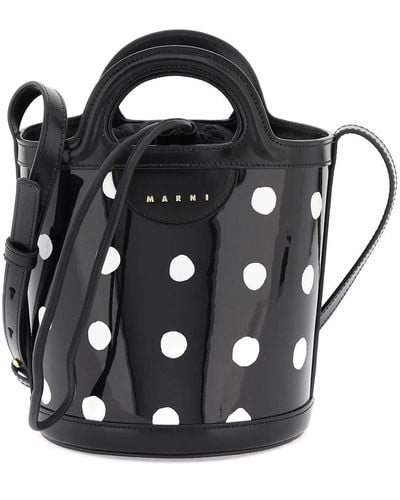 Marni Patent Leather Tropicalia Bucket Bag With Polka-dot Pattern - Black