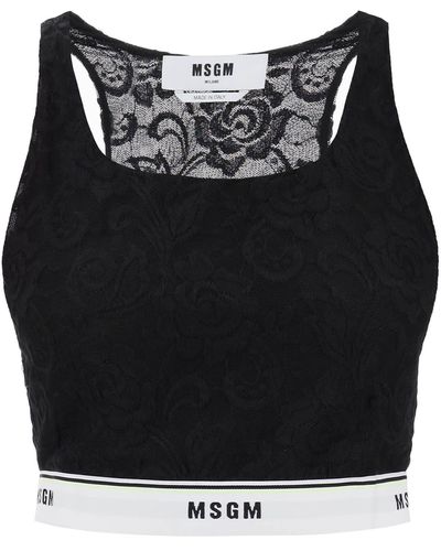 MSGM Sports Bra In Lace With Logoed Band - Black