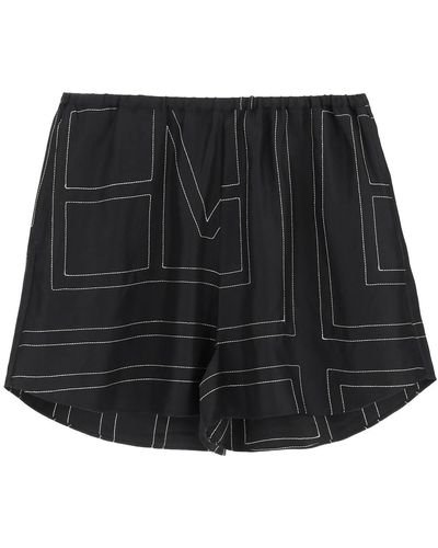 Totême Monogram Embroidered Pajama Shorts - Black