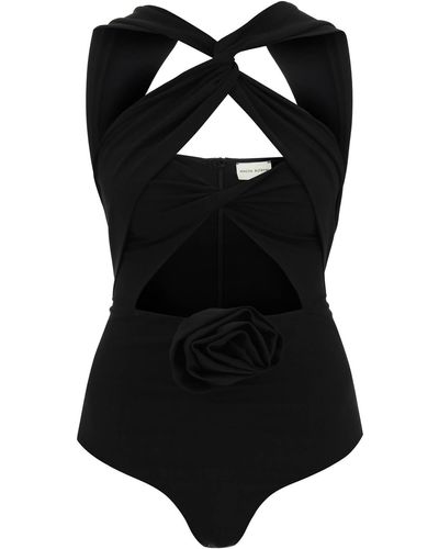 Magda Butrym Cut-out Bodysuit With Rose Applique - Black