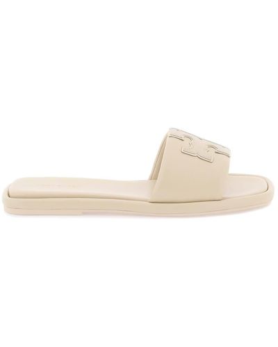 Tory Burch Slides In Pelle Double T - Bianco
