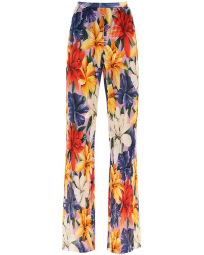 Etro Floral Pleated Chiffon Trousers - Orange