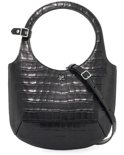 Courreges "Handbag With Holy Crocodile Print - Black