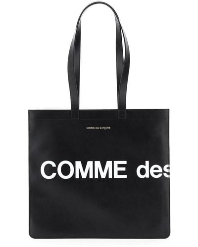 Comme des Garçons Leather Tote Bag With Logo - Black
