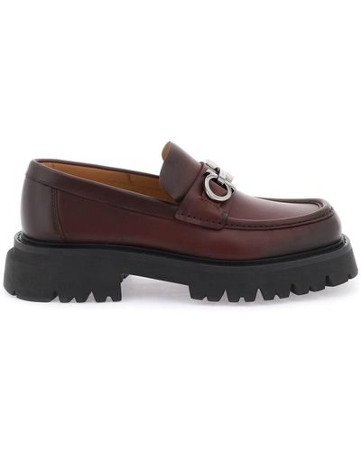 Ferragamo Gancini-buckle Leather Loafers - Brown