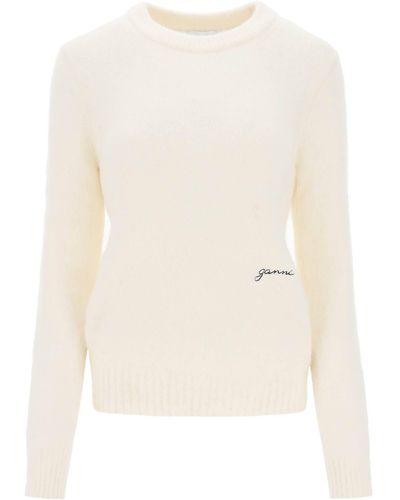 Ganni Brushed Alpaca And Wool Sweater - Natural