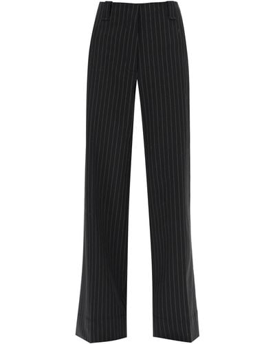 Ganni Pinstriped Wide Leg Pants - Black