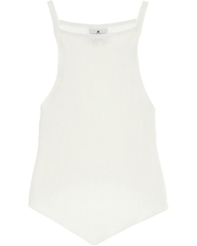 Courreges "Ribbed Knit Tank Top With Pointed Hem - White