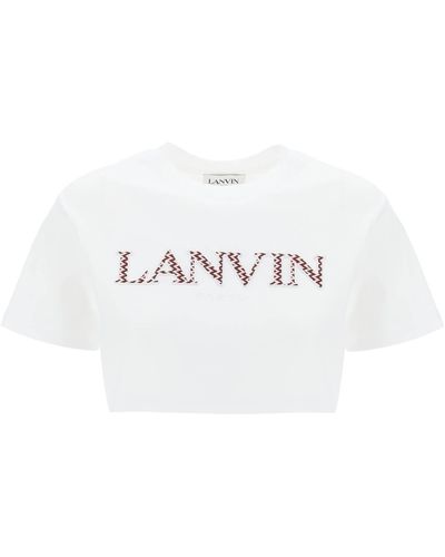 Lanvin T Shirt Cropped Con Logo Curb - Bianco