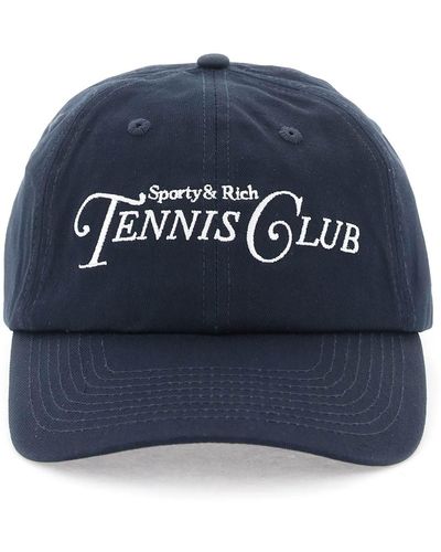Sporty & Rich Embroidered Lettering Baseball Cap - Blue