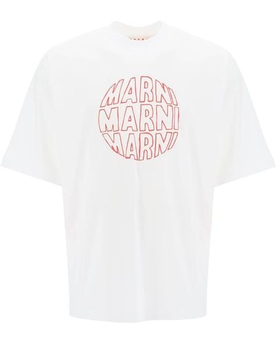 Marni T Shirt In Jersey Con Stampa Logo - Bianco