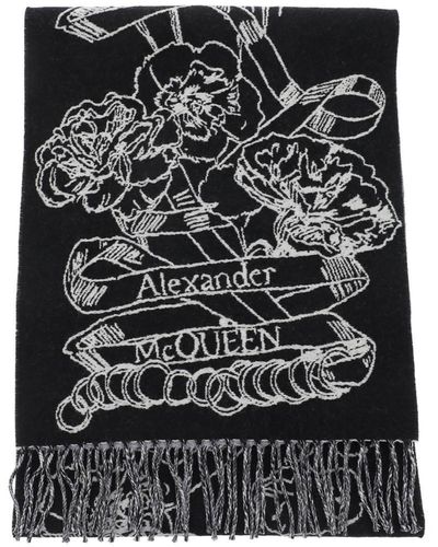 Alexander McQueen Sciarpa reversibile in lana - Nero