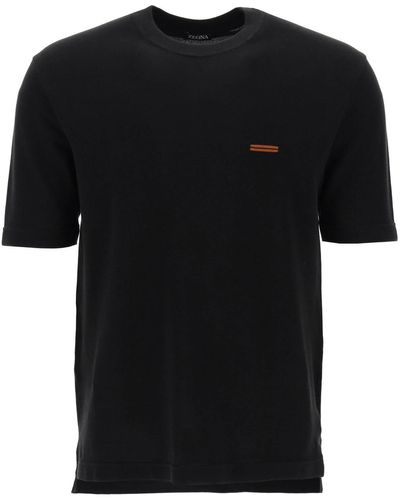 Zegna Cotton Pique T-shirt In - Black