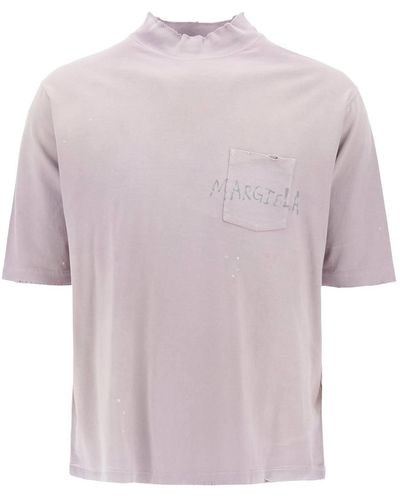 Maison Margiela T Shirt Con Logo Scritto A Mano - Rosa