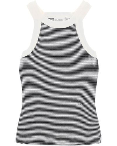 Closed Striped Racer Tank Top - Gray