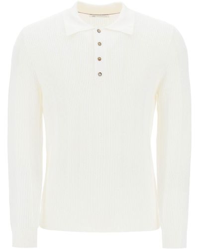 Brunello Cucinelli Long Sleeved Knitted Polo Shirt - White