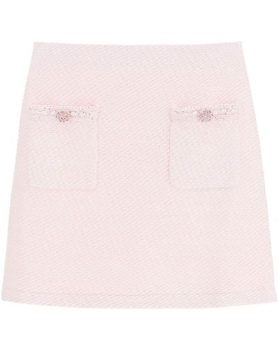 Self-Portrait Knit Mini Skirt With Jewel Buttons - Pink
