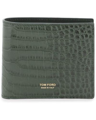 Tom Ford Croco-Embossed Leather Bifold Wallet - Green