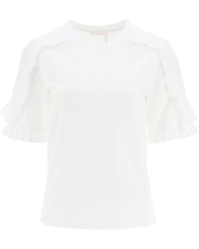 See By Chloé T-SHIRT CON VOLANT - Bianco