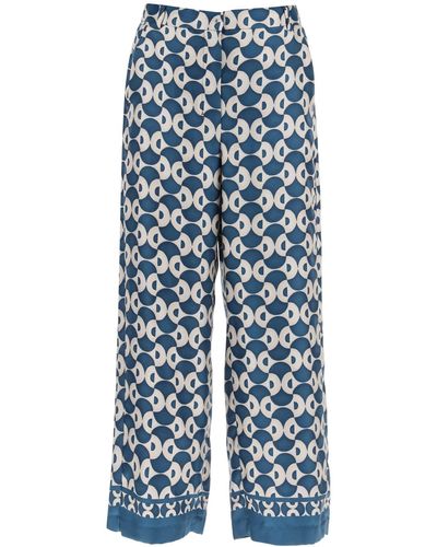 Max Mara Timep Printed Silk Trousers - Blue