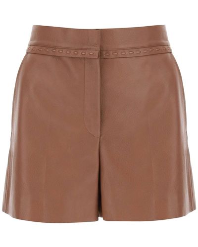 Fendi "Soft Hammered Leather Selleria Shorts - Brown