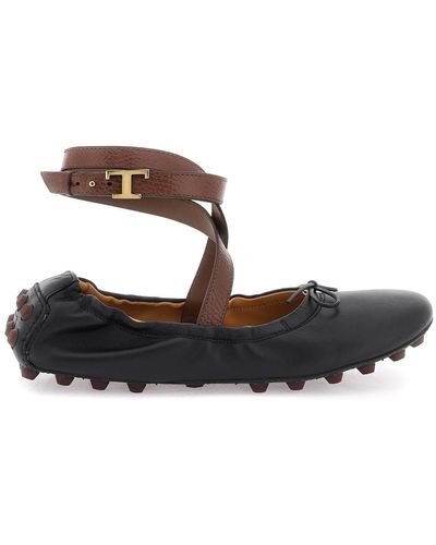 Tod's Premium Leather Gommino Ballerina Shoes. - Black