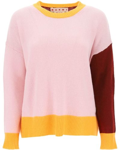 Marni Pullover Color Block In Cashmere - Rosa