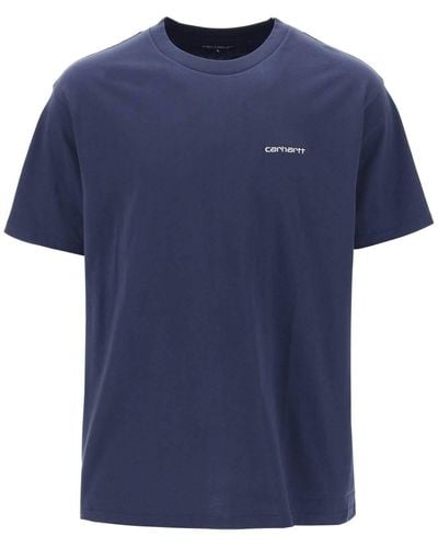 Carhartt T Shirt Con Logo Ricamato - Blu