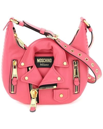 Moschino Nappa Leather Biker Shoulder Bag - Pink