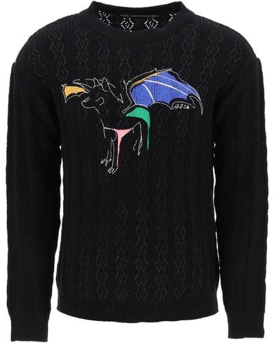 ANDERSSON BELL Dragon Pointelle Knit Jumper - Black