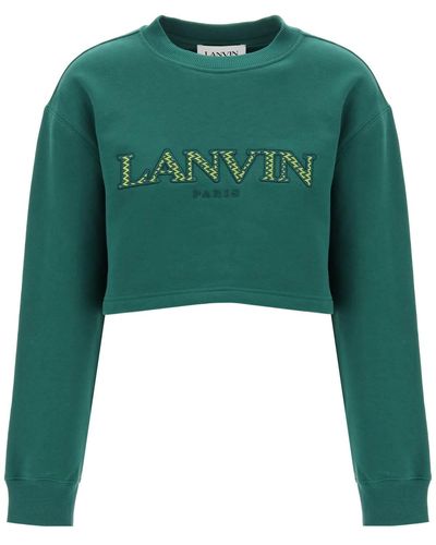 Lanvin Cropped Sweatshirt With Embroidered Logo Patch - Green