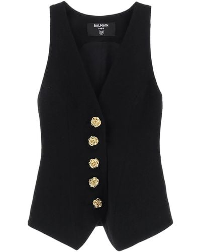 Balmain Tailored Vest With Rose Buttons - Black