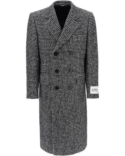 Dolce & Gabbana Re-edition Coat In Houndstooth Wool - Grey