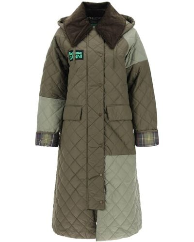 BARBOUR X GANNI Burghley Quilted Trench Coat - Green
