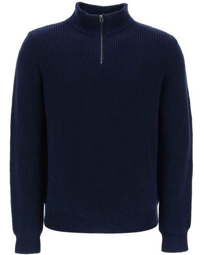 A.P.C. Sweater With Partial Zipper Placket - Blue